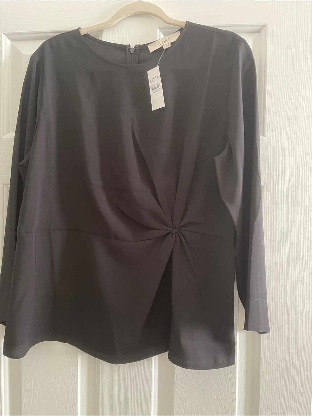LOFT Black Long Sleeve Twist-Front Blouse